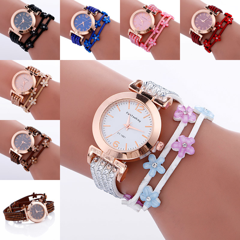 WJ-7029 Fashion diamond women watches flowers bracelet handwatches leather bangle wrist watches
